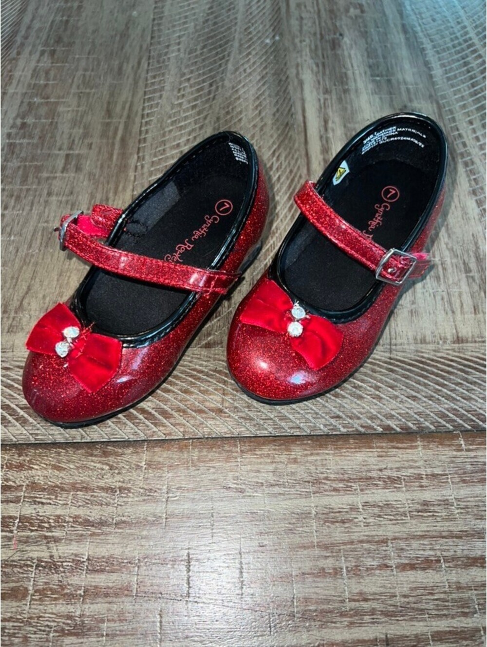 Cynthia Rowley Red Glitter Light up Heel with strap and velvet Bow - size 7